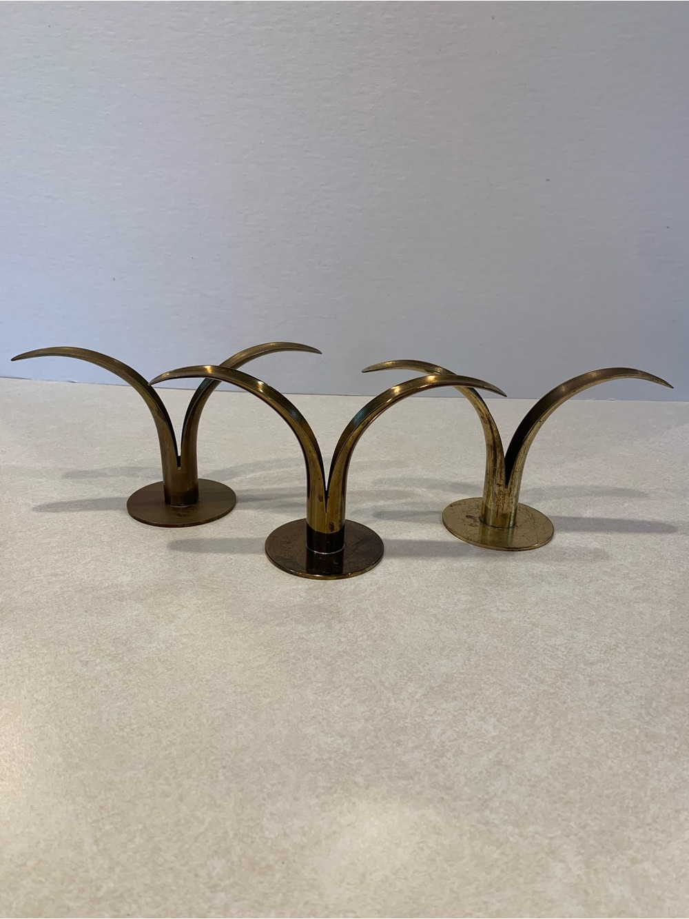 Vintage Ibe Konst Ystad Metall Sweden Lily Brass Candlestick Holder Set of 3 MCM